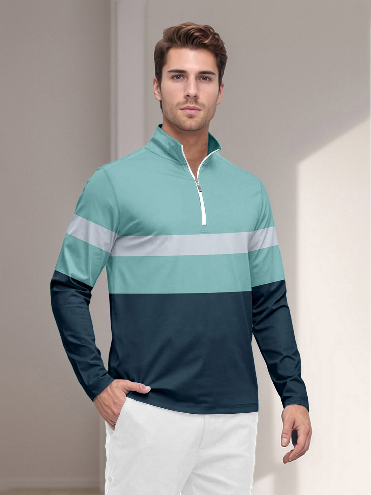 Golfshirt für Herren mit Viertelreißverschluss, LSF 50+