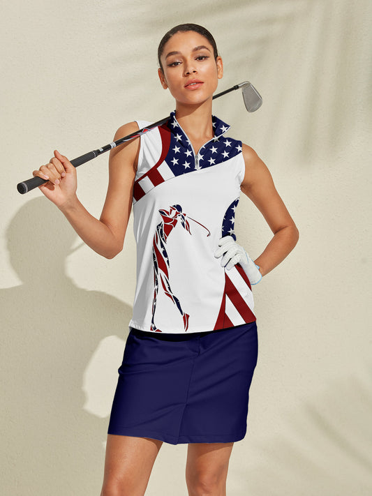 Hyper prep USA 1776 Polo Cremallera Ropa Golf Mujer UPF50+