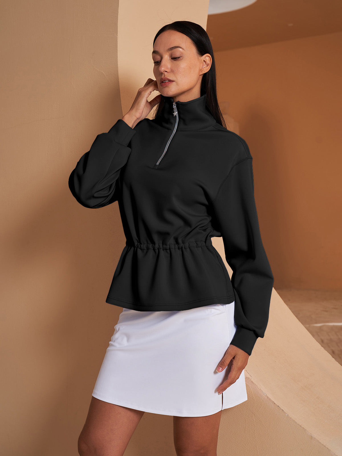 More Than Basic Ruffle Drawstring Waist Sweatshirt