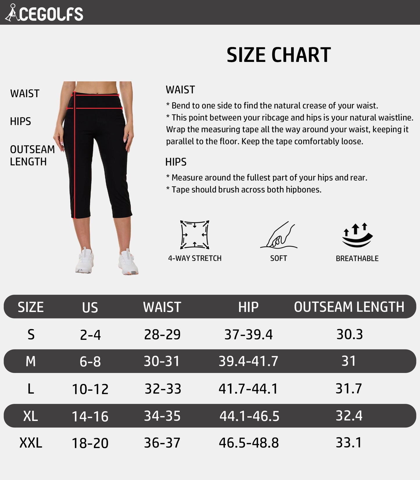 GLAMOUR 22 Inch Slim-Fit Stretch Capri Pants UPF50+