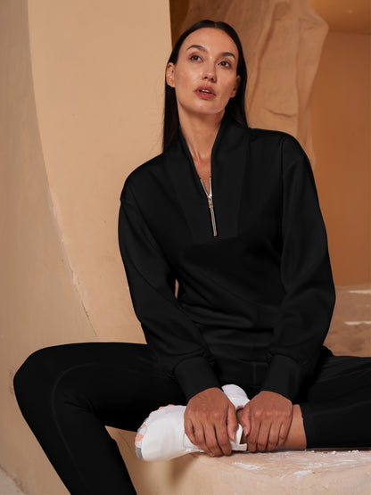 More Than Basic V Neck Zip Sweatshirt