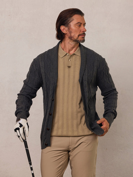 Cardigan con scialle in maglia a trecce da golf da uomo