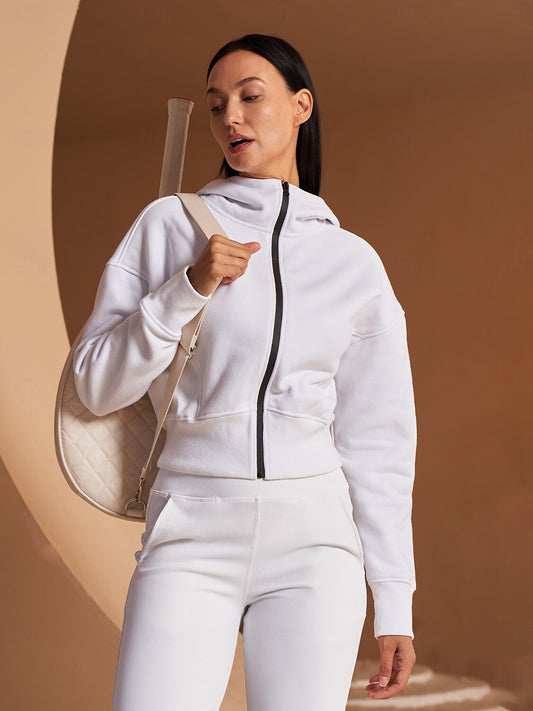 More Than Basic Tennis Fleece Cropped Hood Jacket