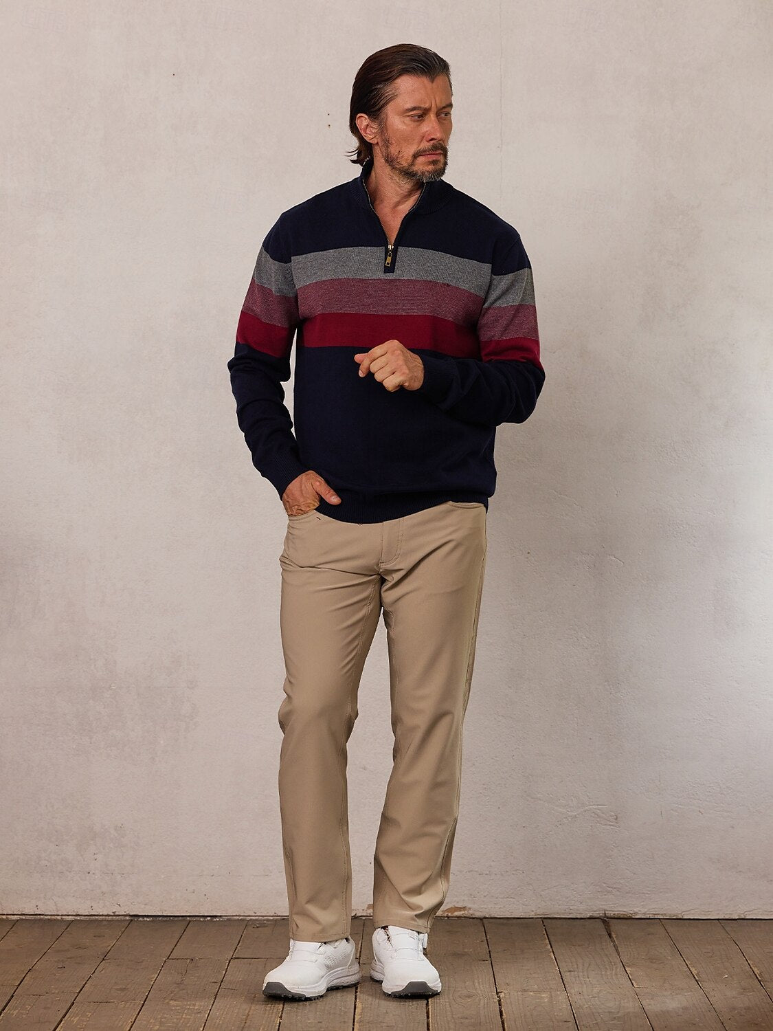 More than basic Men's Golf Quarter Zip Color Block Sweater