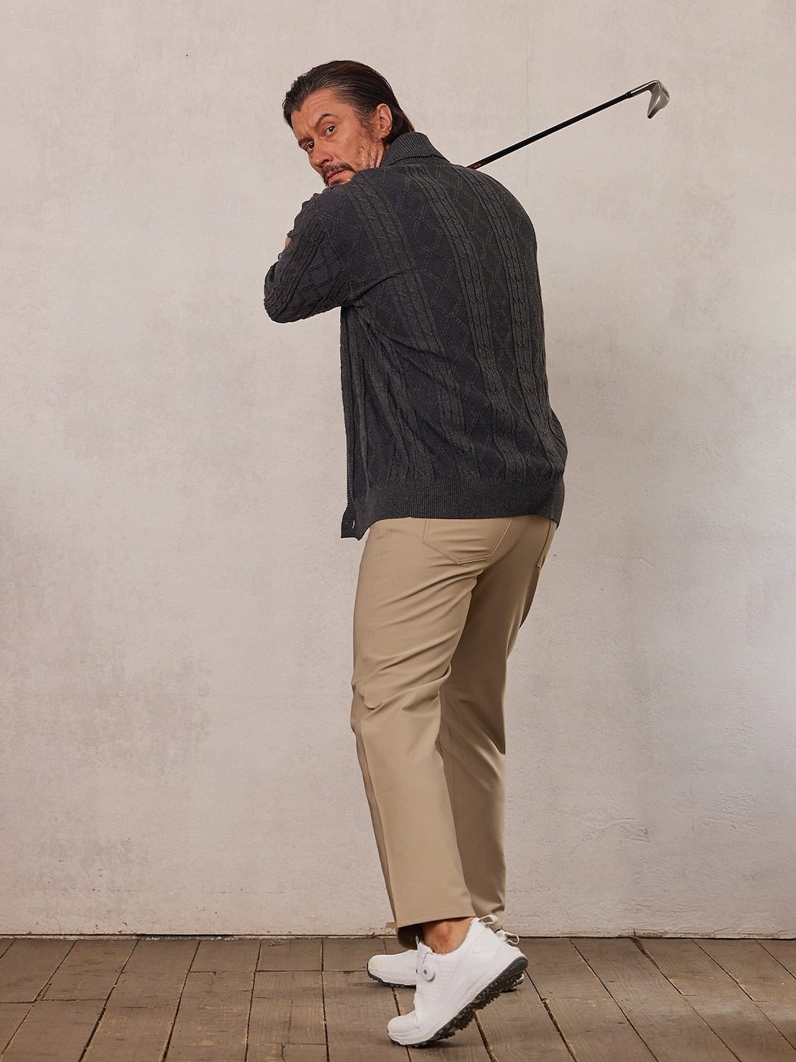 More than basic Men's Golf Cable-Knit Shawl Cardigan