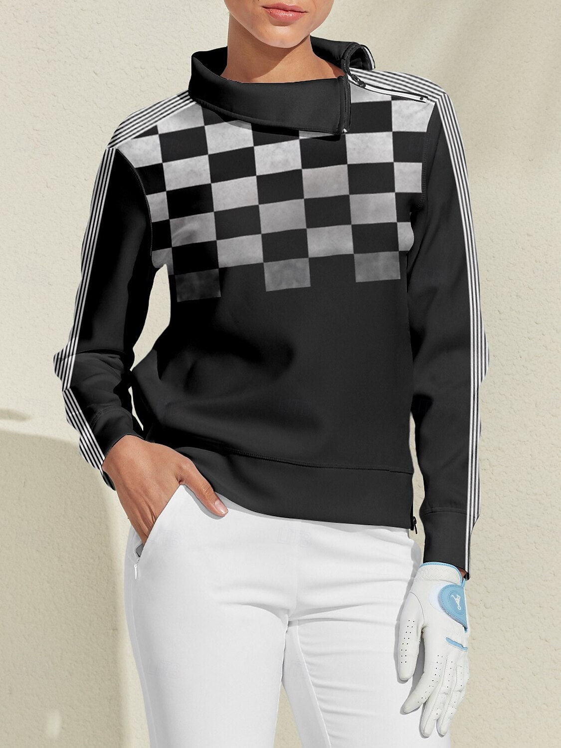 Sweat-shirt de golf à col irrégulier pour femme