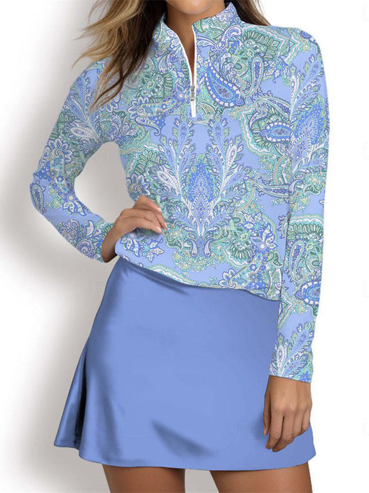 Paisley Polo Zip Femme Manche Longue UPF50+ Tenue Golf