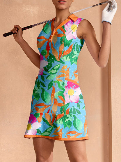 Hyped-up Tropical Ruffle Dress For Golf Pickleball & Tennis