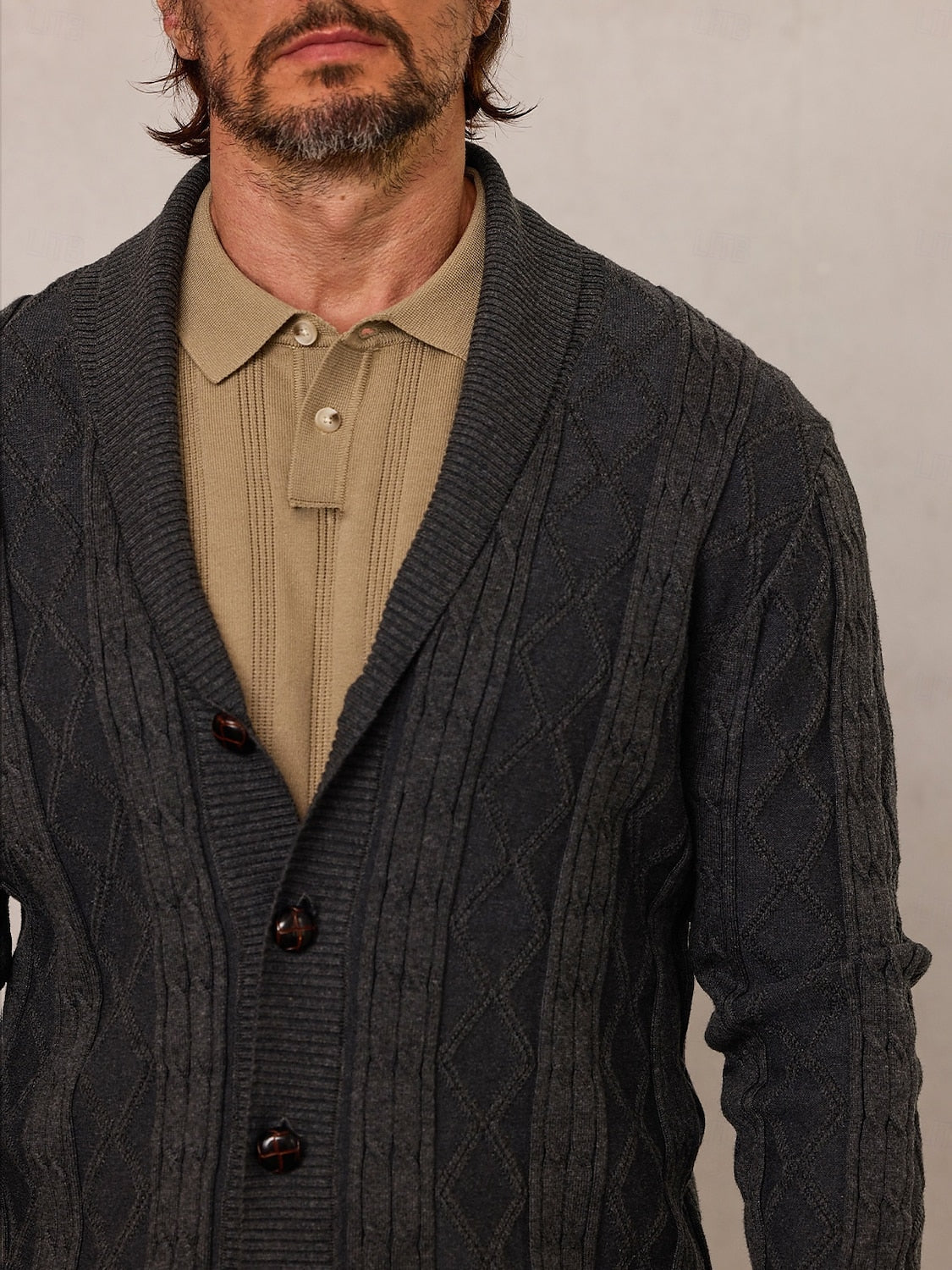 More than basic Men's Golf Cable-Knit Shawl Cardigan