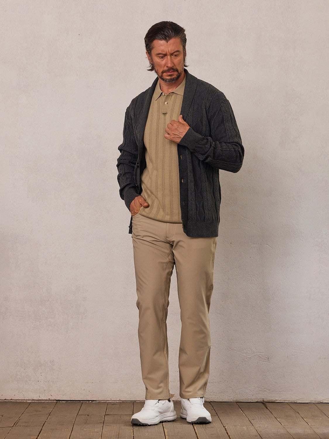 More than basic Men's Golf Cable-Knit Shawl Cardigan