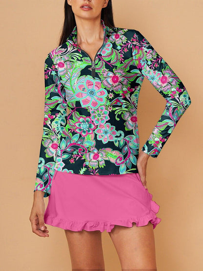 Tropical Polo Cremallera Ropa Golf Mujer UPF50+