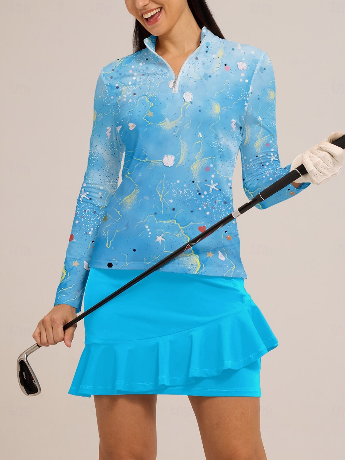 Playful Nautical Golf Shirt Quarterzip UPF50+