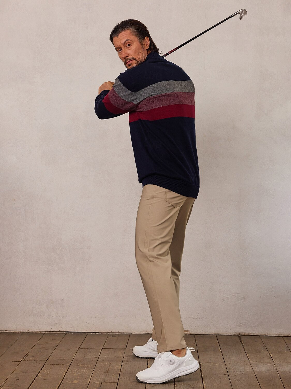 More than basic Men's Golf Quarter Zip Color Block Sweater