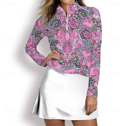 Paisley Polo Zip Femme Manche Longue UPF50+ Tenue Golf