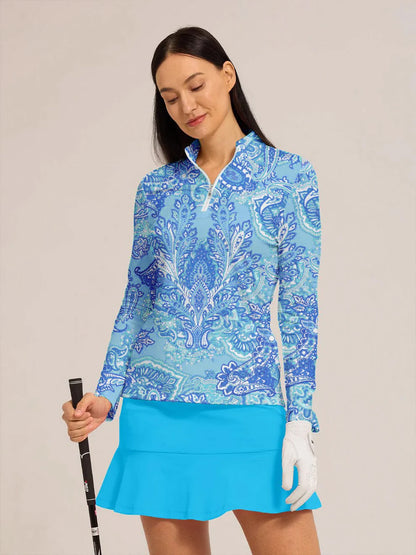 Paisley Polo Zip Femme Manche Longue UPF50+ Tenue Golf