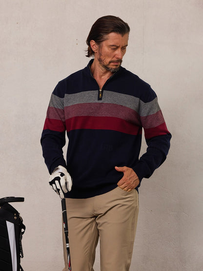 More than basic Men's Golf Quarter Zip Color Block Sweater