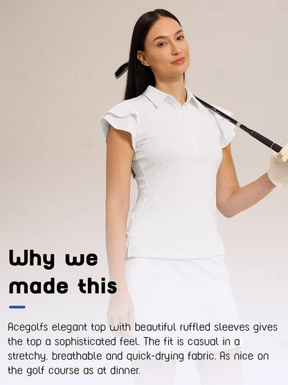 Chic Ruffle Sleeve Polo Femme UPF50+ Tenue Golf