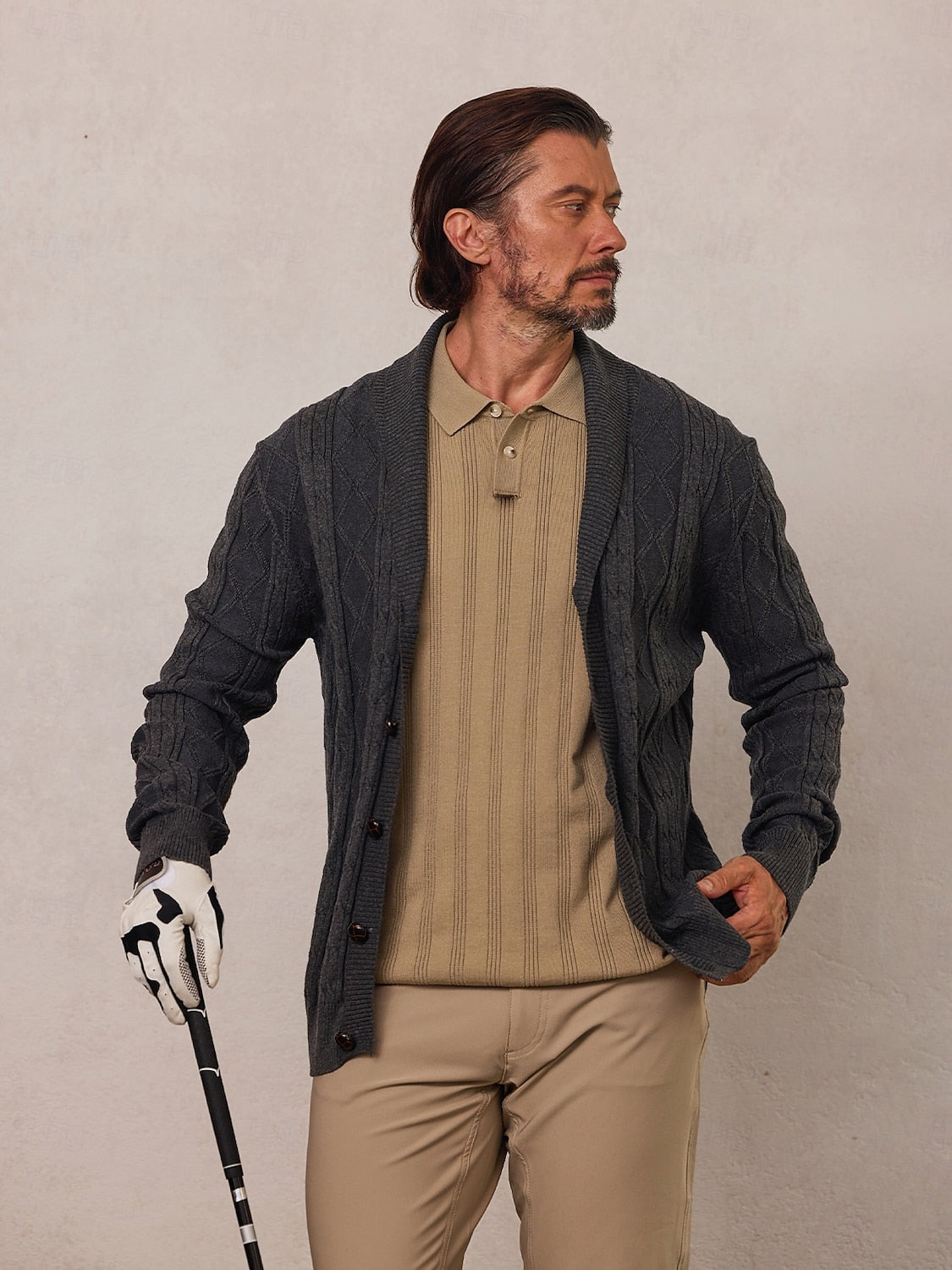 More than basic Men's Golf Cable-Knit Shawl Cardigan